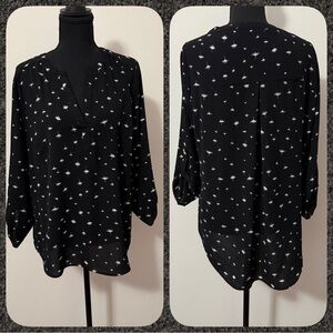Daniel Rainn Black Blouse with Dandelion Pattern
